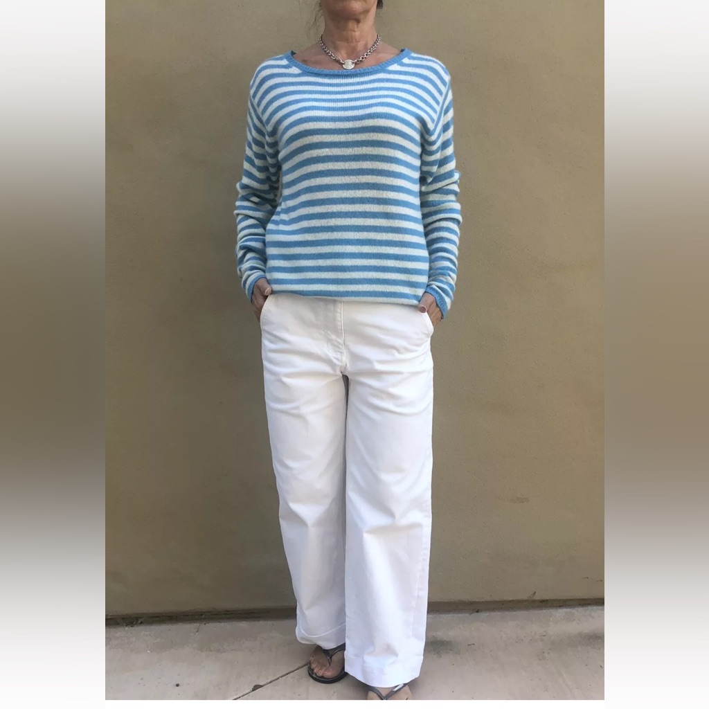 Majestic Filatures Cashmere Striped White Blue Oversized Sweater Szs/M Pricefirm
